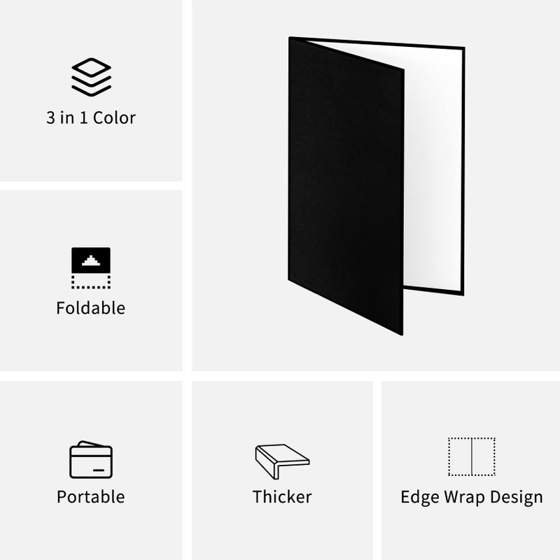 Meking 3 in 1 Photography Reflector Cardboard, 17"x12"/42x30cm A3 Folding Light Diffuser Board for Still Life, Product and Food Photo Shooting - Black, Silver and White - Image 2